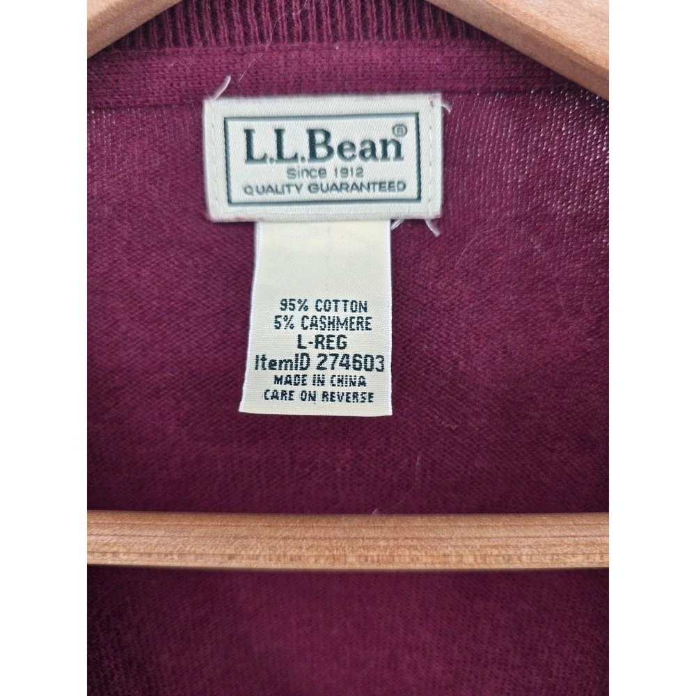 L.L. Bean Sweater Mens L Maroon V-Neck Cotton Cashmere Blend 274603 Long Sleeve